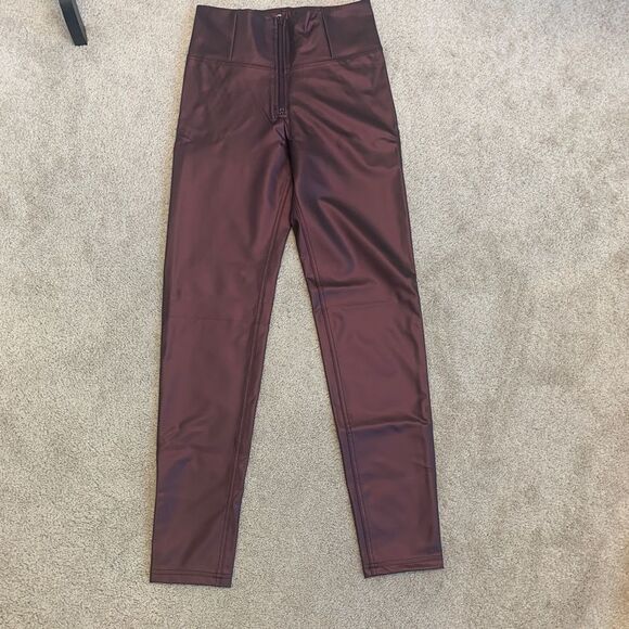 FREDDY WR.UP metallic deep purple high waisted Faux leather leggings Sz L NWT - Picture 3 of 12